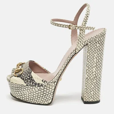Pre-owned Gucci Two Tone Python Leather Gg Marmont Ankle Strap Sandals Size 39.5