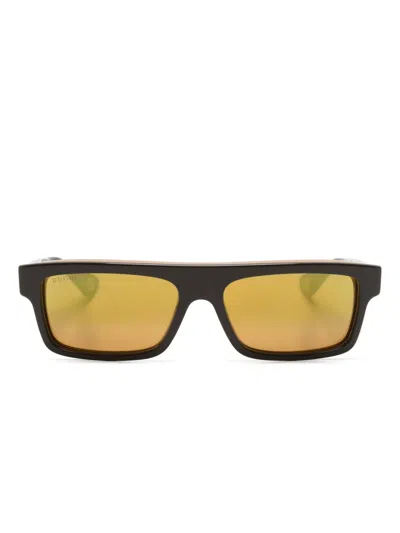 Gucci Two-tone Rectangle-frame Sunglasses In Brown