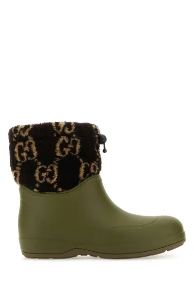 Gucci Two-tone Rubber And Teddy Ankle Boots In Milwoebbeblack