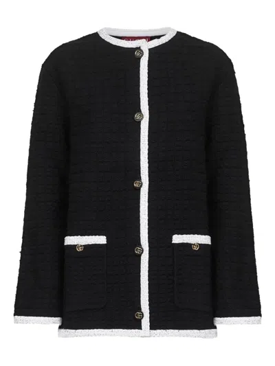 Gucci Tweed Wool Cardigan With Embroidery In Black