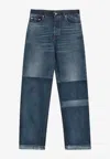 Gucci Women's Two-tone Wide-leg Jeans With Stone-washed Treatment In Blue
