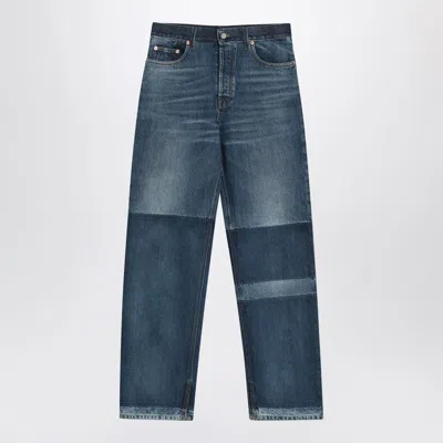 Gucci Two-tone Wide-leg Jeans With Stone-washed Treatment Women In Blue