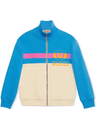 Gucci Kids' Two-tone Zipped Sweatshirt In Blue