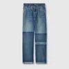 Gucci Women's Two-tone Wide-leg Jeans With Stone-washed Treatment In Blue