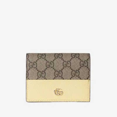 Gucci Two-tone Gg Supreme Leather Wallet In Yellow