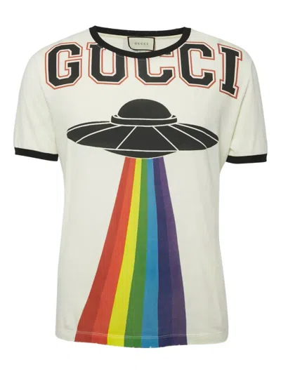 Pre-owned Gucci Ufo Rainbow T-shirt In White