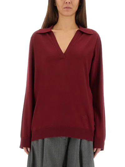 Gucci Ultrafine Wool Polo Shirt In Burgundy