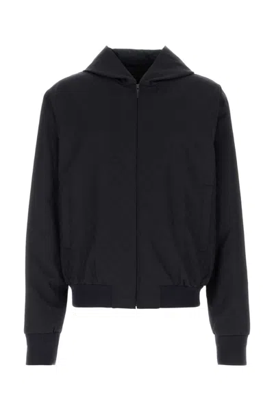 Gucci Ultramarine Gg Cotton Canvas Zip Hooded Jacket In Black