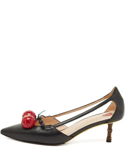 Pre-owned Gucci Unia Pointed-toe Cherry-detail Pumps In Black