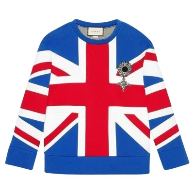 Pre-owned Gucci Union Jack Jersey Sweatshirt M In Blue