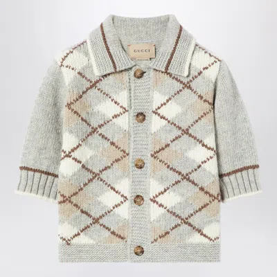 Gucci Unisex Argyle Inlay Cardigan In Gray