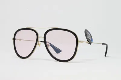 Pre-owned Gucci Unisex Aviator Sunglasses Gg0062s 019 Gold Gold 57mm In Pink