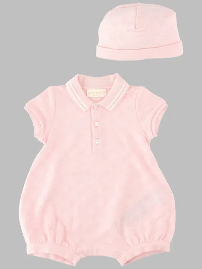 Gucci Unisex Baby Cotton Mini Bodysuit And Hat Set In Pink
