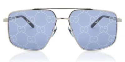 Pre-owned Gucci Unisex Gg0941s 004 Silver Frame / Blue Silver Logo Sunglasses