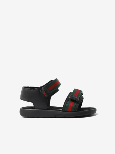 Gucci Babies' Unisex Leather Sandal With Web Eu 25 Uk 8 Black