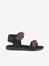 Gucci Unisex Leather Sandals With Web Eu 31 Uk 12.5 Black In Black
