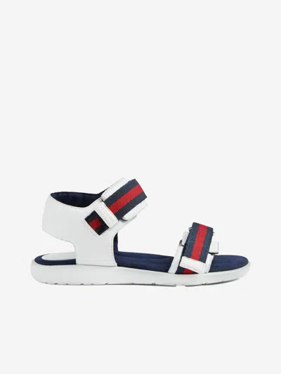 Gucci Unisex Leather Sandals With Web Eu 31 Uk 12.5 White