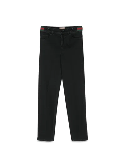 Gucci Unisex Mini Denim Trousers In Black