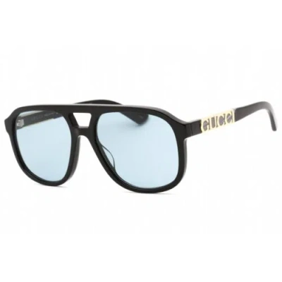 Pre-owned Gucci Unisex Sunglasses Black Plastic Pilot Full Rim Frame Blue Lens Gg1188s 004