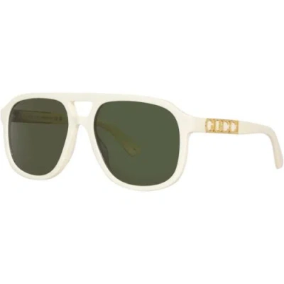 Pre-owned Gucci Unisex Sunglasses Ivory Acetate Pilot Shape Frame Green Lens Gg1188s 005