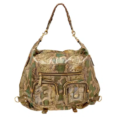 Pre-owned Gucci Unworn Exotic Xl  Camouflage Green Python Skin Tote Shoulder Bag Hobo