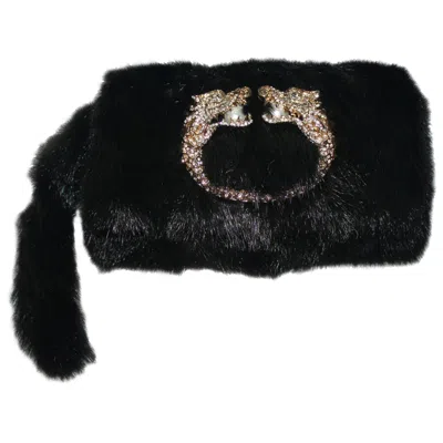 Pre-owned Gucci Unworn  By Tom Ford Black Dragon Pearl Jeweled Mink Fur Evening Bag Clutch