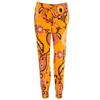 Pre-owned Gucci Unworn  Multicolor Silk Paisley Print Jogger Lounge Trousers Pants 38 In Orange