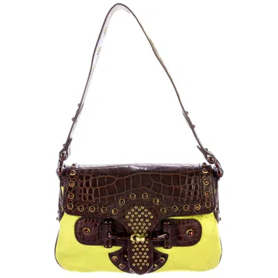 Pre-owned Gucci Unworn  Y2k Studded Crocodile And Velvet Horsebit Handbag Purse In Black