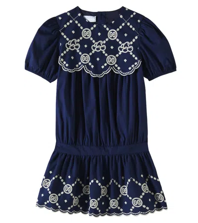 Gucci Kids' Cotton-blend Poplin Dress In Urban Blue/mix