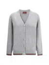 Gucci Wool And Cashmere Cardigan With Web Detail In Grey Melange/mc