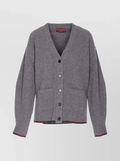 Gucci Womens Dusty Dark Grey Mc Oversized Rib Wool Knitted Cardigan Xs In Gray