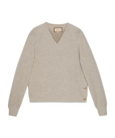 Gucci V-neck Chunky-knit Jumper In Nude