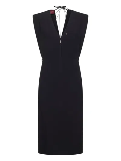 Gucci Sleeveless V-neck Dress Waist Detailing In Black