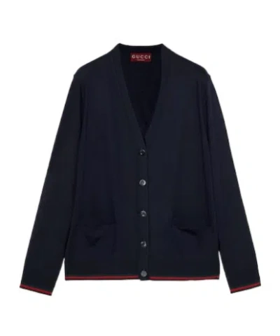 Gucci V-neck Knitted Cardigan In Black