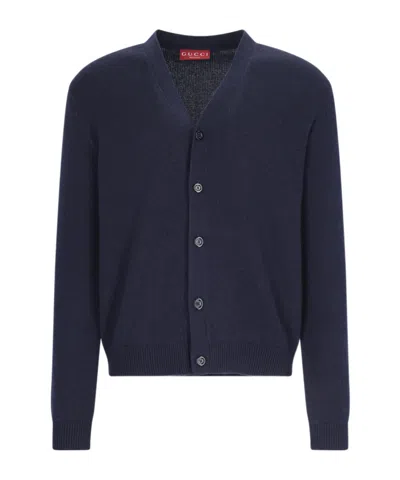Gucci V-neck Knitted Cardigan In Black