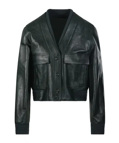 Gucci Long-sleeved Leather Jacket In Green