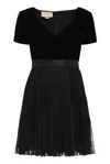 Gucci Logo Pleated Minidress In Black