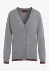 Gucci Grey Wool And Cashmere Web Cardigan In Gray