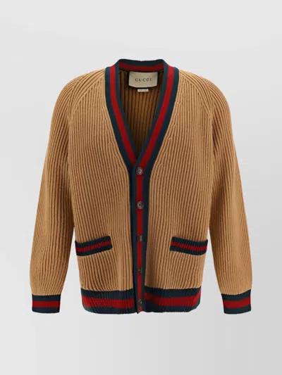 Gucci V-neck Wool Cardigan Patch Pockets In Multicolor
