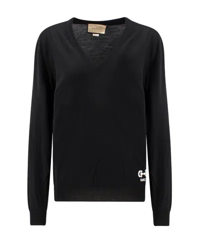 Gucci V-neck Wool Jumper In Black