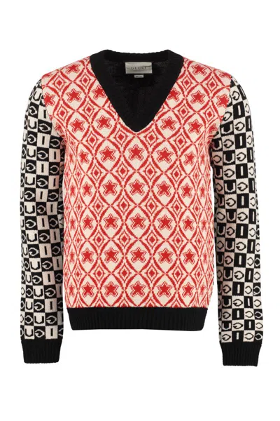 Gucci V-neck Wool Sweater In Multi
