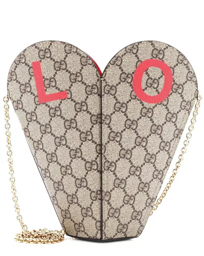 GUCCI GUCCI VALENTINE'S DAY CHAIN HEART BAG PRINTED GG COATED CANVAS SMALL  (AUTHENTIC PRE-LOVED)