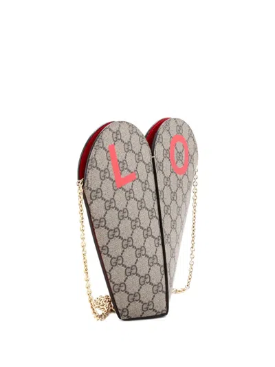 Pre-owned Gucci Valentine's Day Chain Heart Bag Printed Gg Coated Canvas Small Shoulder Bag In Neutral