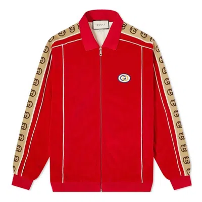 Gucci Velour Taped Oversized Track Jacket 'red' In Animal Print