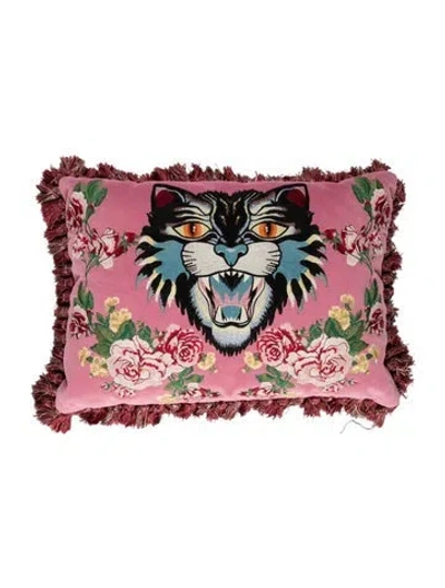 Pre-owned Gucci Velvet Angry Cat Cushion In Red