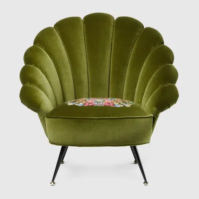 Gucci Velvet Armchair With Embroidered Flowers In Green