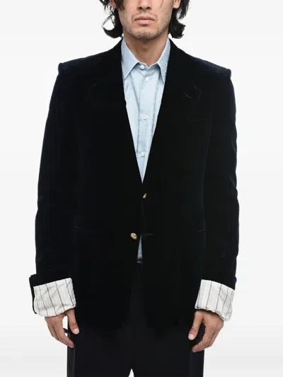 Gucci Men Turned-up Velvet Cuff Blazer In Black