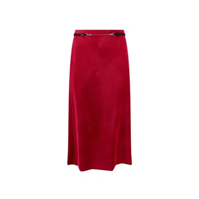 Gucci Women Velvet Skirt With Belt And Horsebit Detail In Red