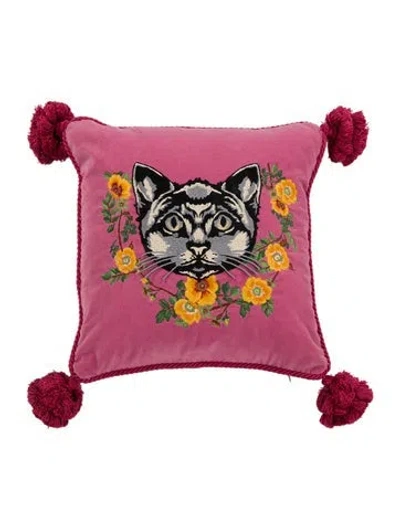 Pre-owned Gucci Velvet Cat Throw Pillow In Pink