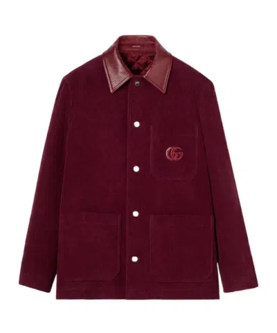 Gucci Velvet Corduroy Jacket With Double G In Burgundy